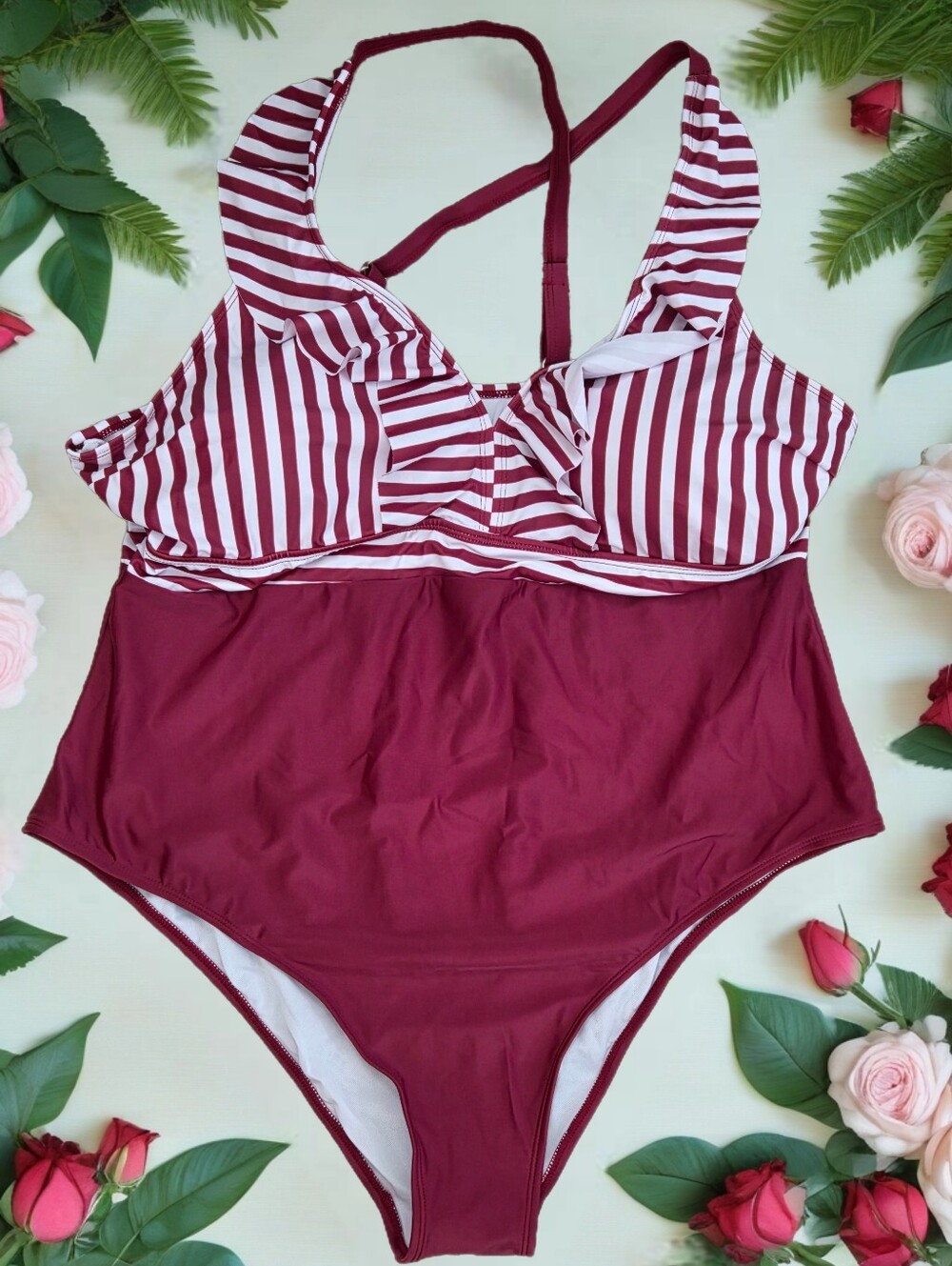 Women's Striped Ruffle One-Piece Swimsuit Women plus 4XL